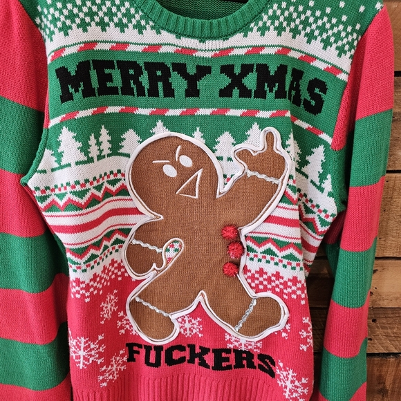 Spencer's Workshop light up ugly Xmas sweater "Merry Xmas F'ers" unisex size L - Picture 3 of 7